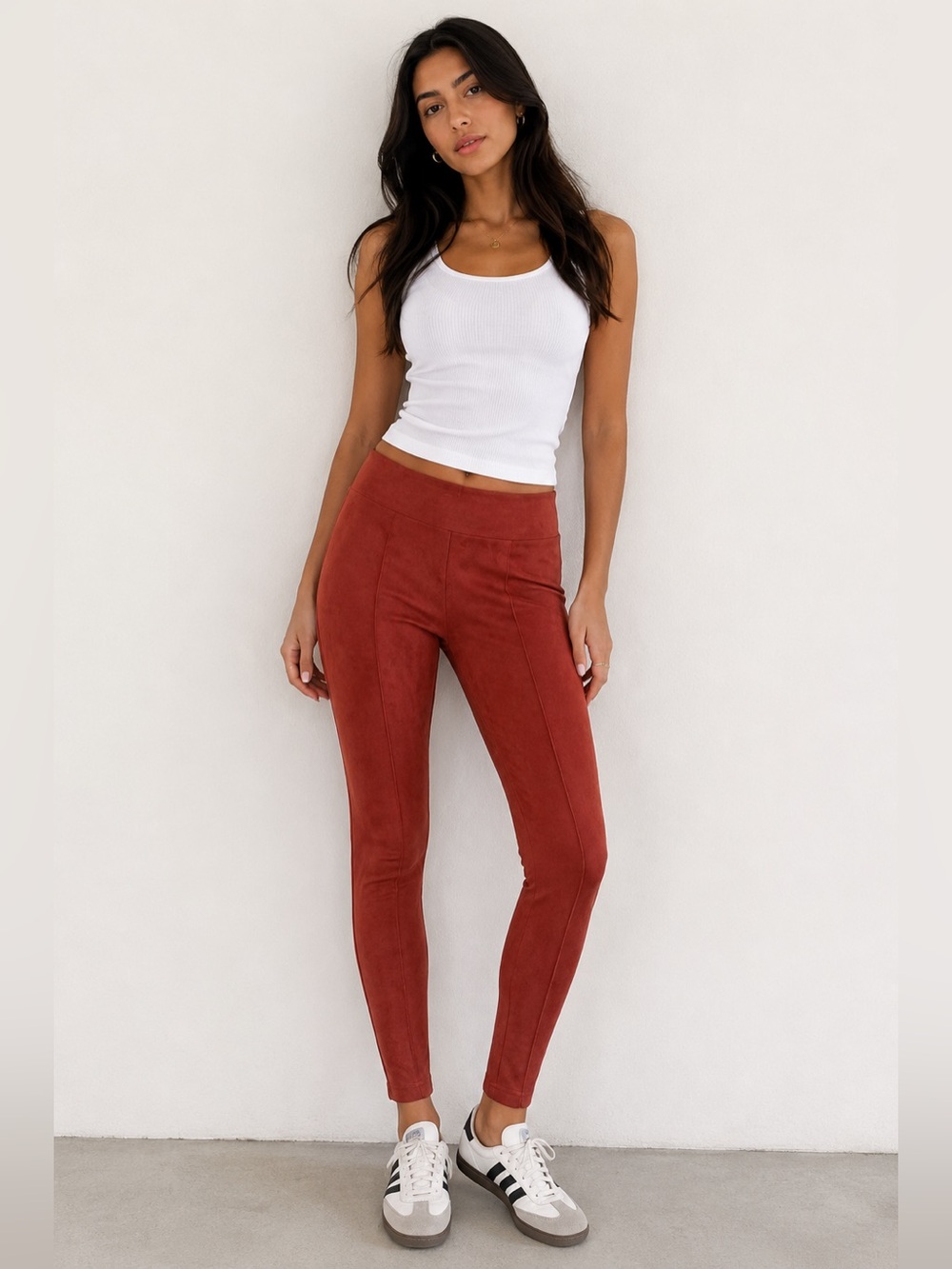 Hope & Harlow Fall faux suede High-Rise Rust Ponte Leggings Sz S New